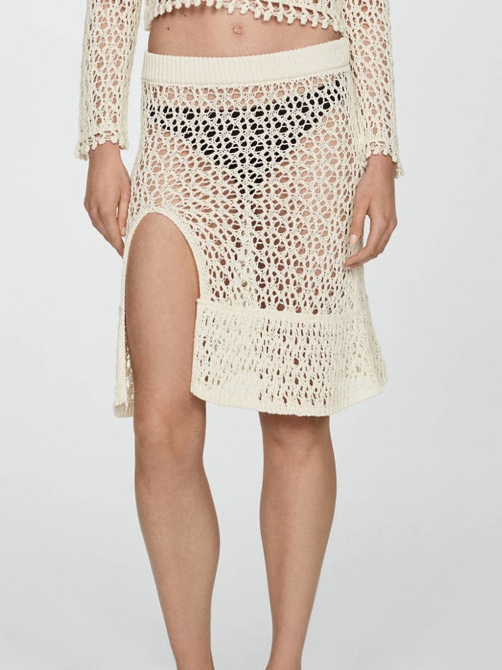 Mango MNG - NWT Ivory off white cream knit Crochet Cover-Up Skirt Swim - Picture 7 of 7